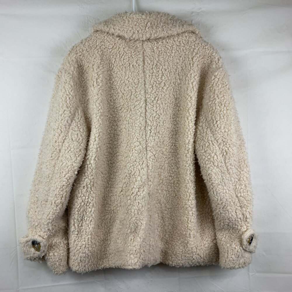 Free People Women Sz S Ivory So Soft Sherpa Oversized Teddy Button Down Pea Coat - Picture 9 of 9